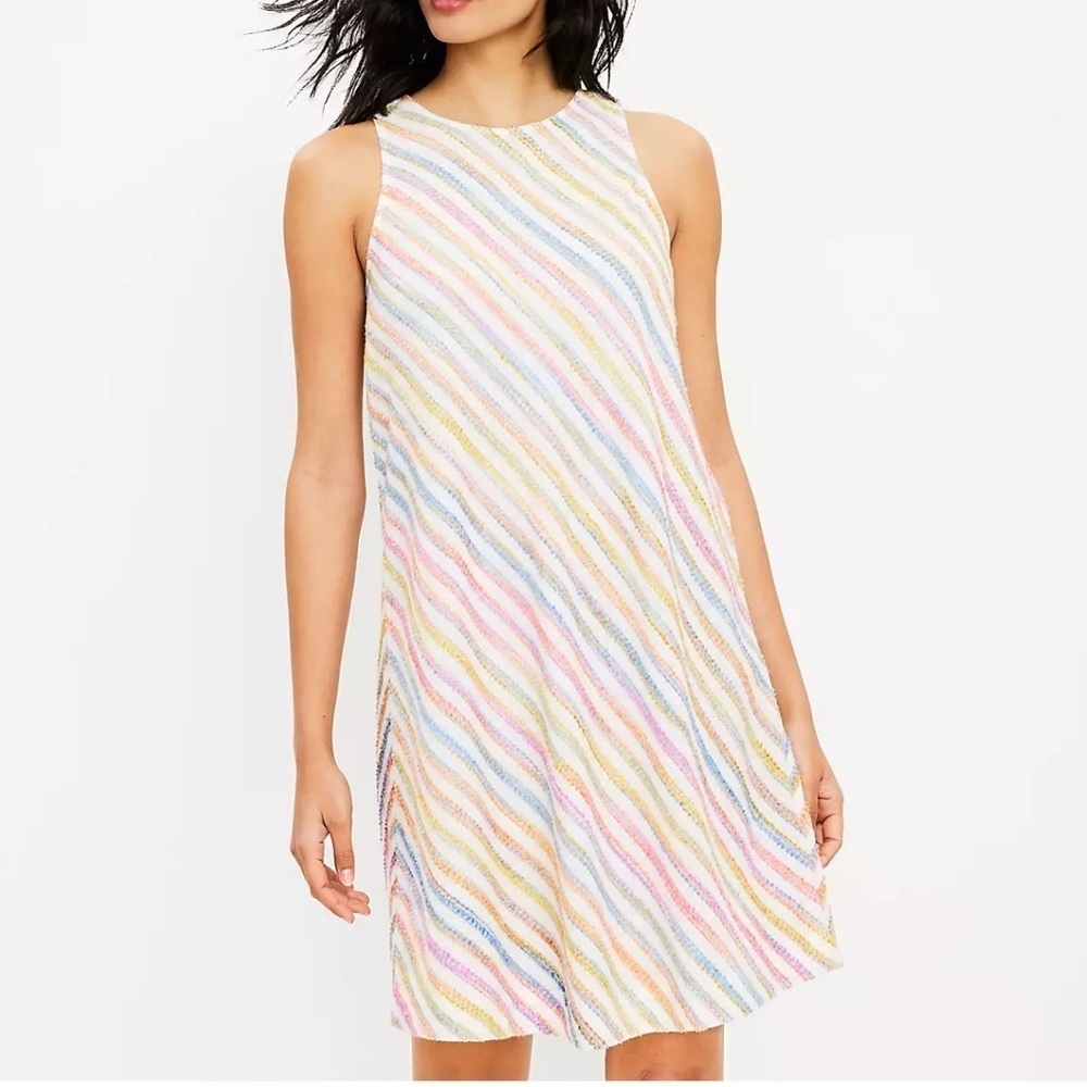 Lou & Grey Rainbow Stripe Swing Dress Cotton Blend Sleeveless Small NEW 1358